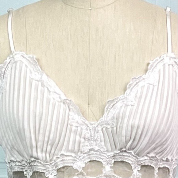 Linea Donatella Camisole Polyester Silk Chiffons Pintucks Lace Sz L Bridal White - Picture 4 of 9